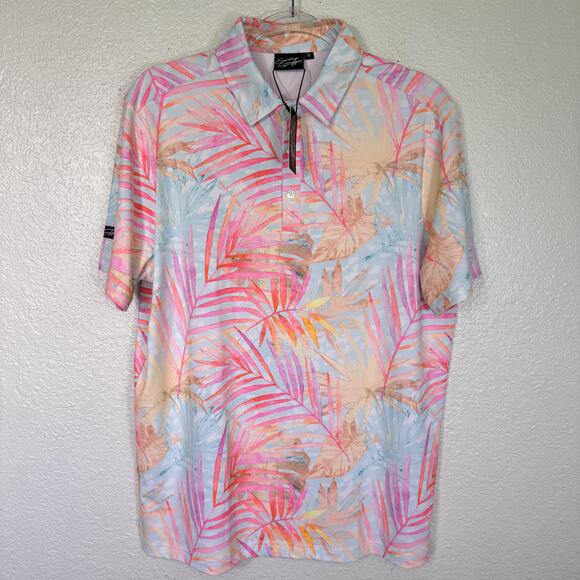 Sunday Swagger Other - Sunday Swagger Polo Shirt Mens Medium Tropical Palm Aloha Graphic Print Golf NEW